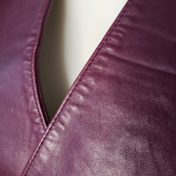 Vintage VTG Purple Leather Vest w Hand Painted Silver Details and Metal Snaps - Picture 10 of 13